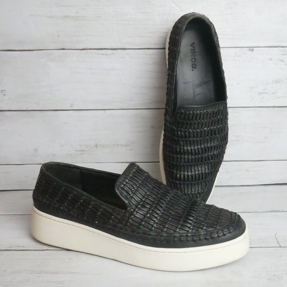 Vince Women's Size 8 Stafford Woven Platform Slip On Loafer Sneakers Black